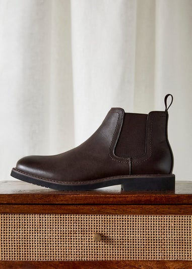 Linzi Alessandro Mens Brown Faux Leather Chelsea Boots