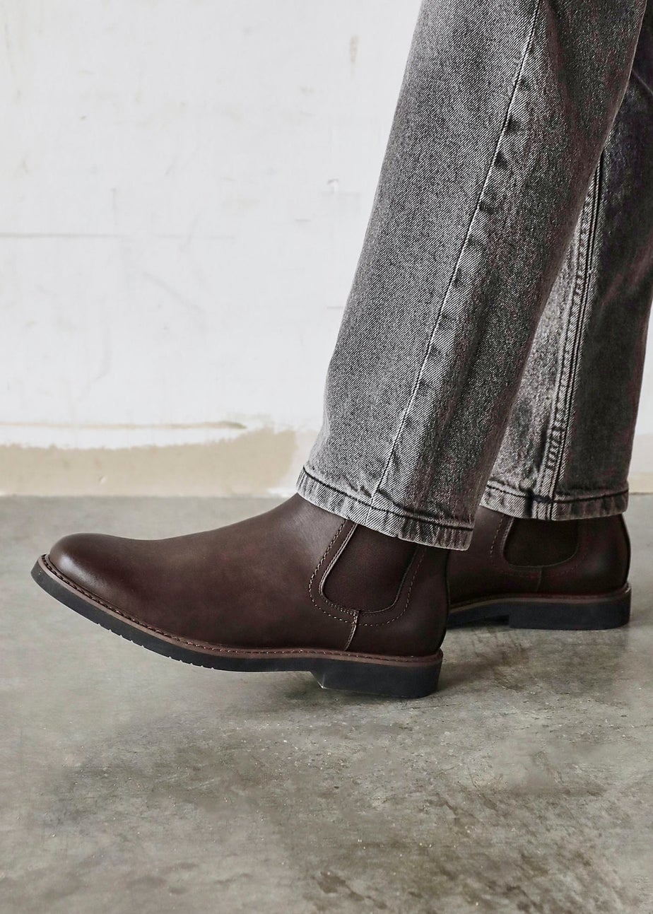 Linzi Alessandro Mens Brown Faux Leather Chelsea Boots