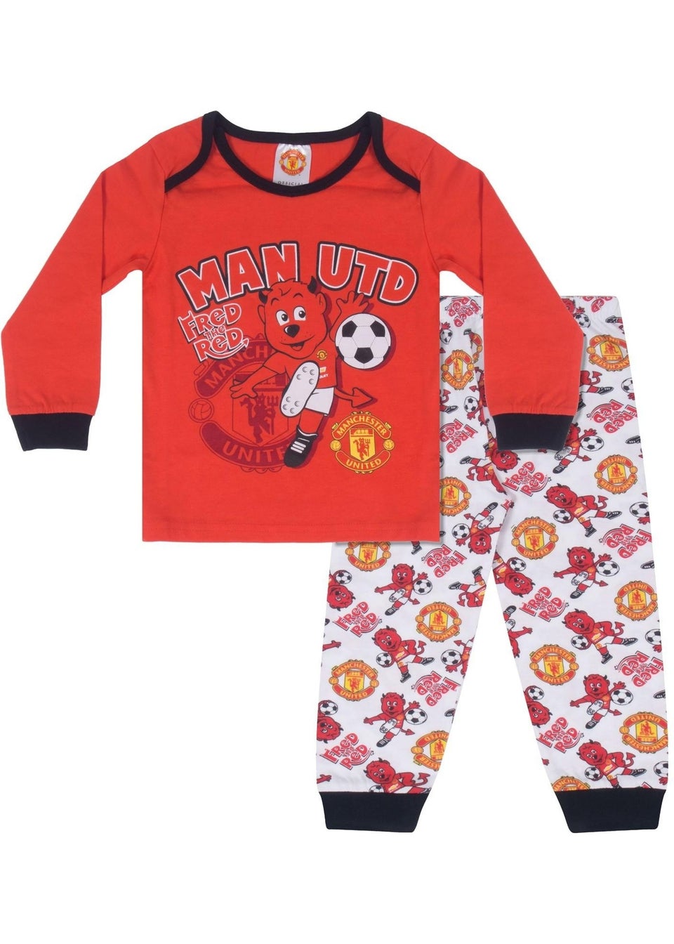 Manchester United FC Boys Red Baby Fred The Red Long Pyjama Set (0-1yrs)