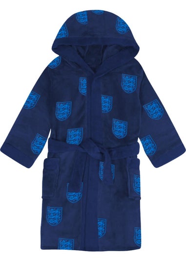 England Navy Crest Fleece All-Over Print Dressing Gown