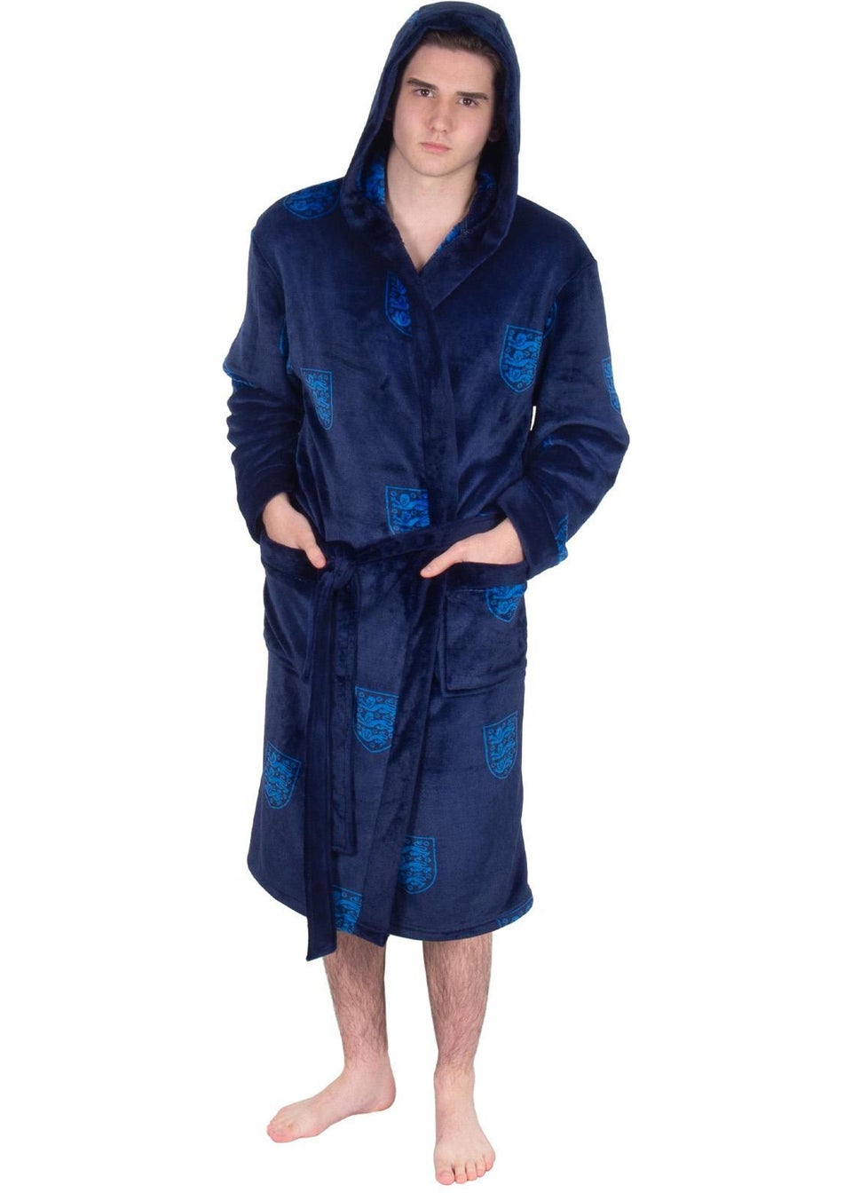England Navy Crest Fleece All-Over Print Dressing Gown