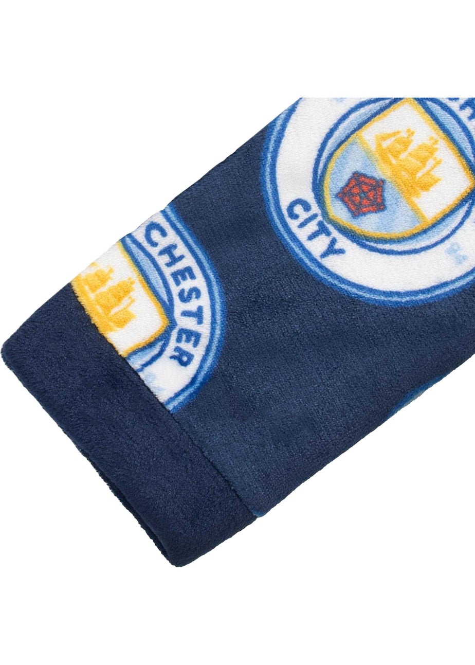 Manchester City FC Boys Navy Crest Fleece All-Over Print Dressing Gown (5-14yrs)