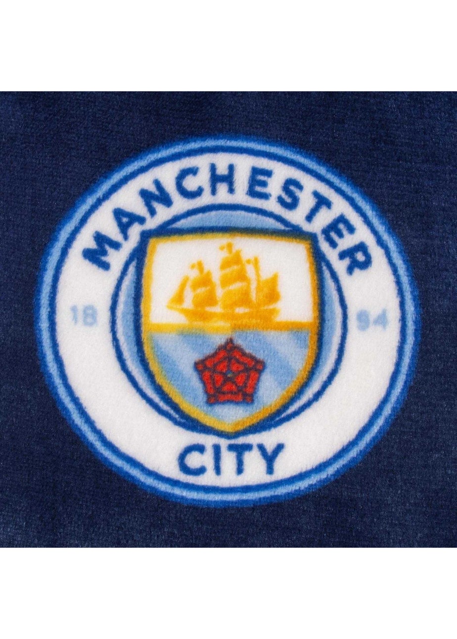 Manchester City FC Boys Navy Crest Fleece All-Over Print Dressing Gown (5-14yrs)