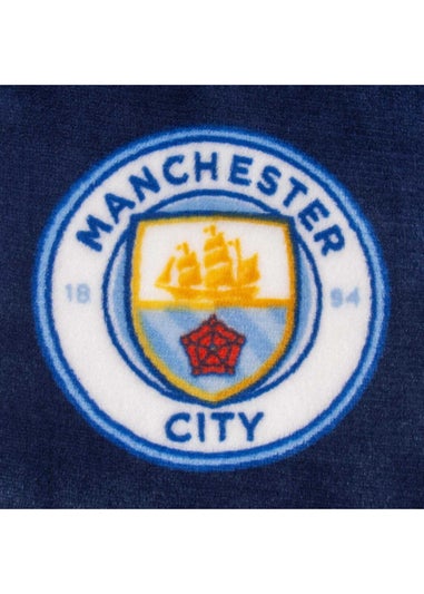 Manchester City FC Boys Navy Crest Fleece All-Over Print Dressing Gown (5-14yrs)