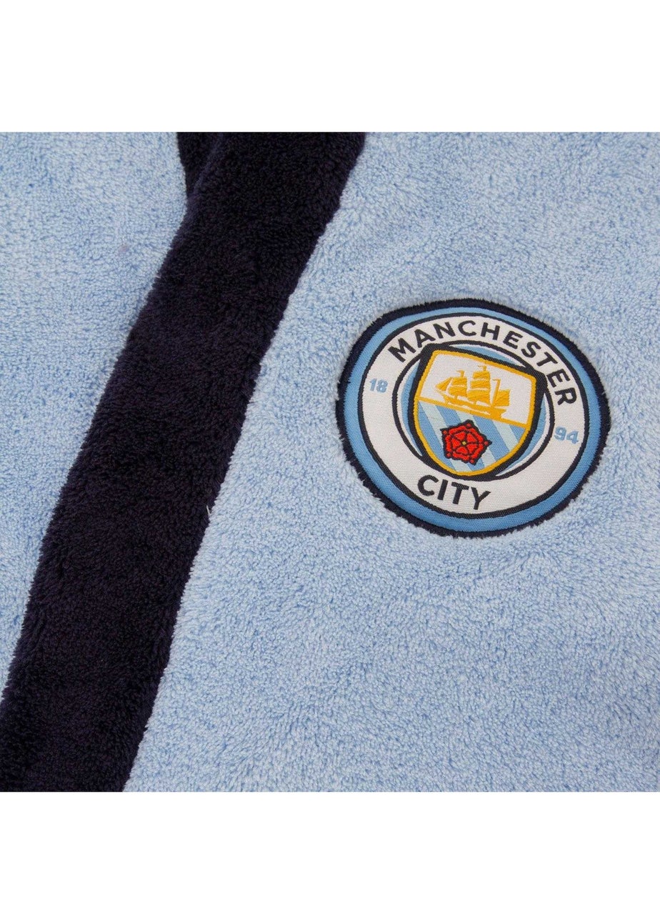 Manchester United FC Boys Sky Blue Crest Fleece Dressing Gown (5-14yrs)