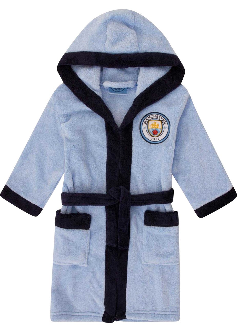 Manchester United FC Boys Sky Blue Crest Fleece Dressing Gown (5-14yrs)