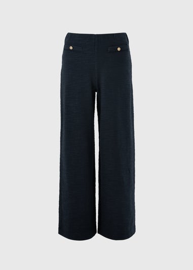Navy Boucle Wide Leg Co Ord Trousers