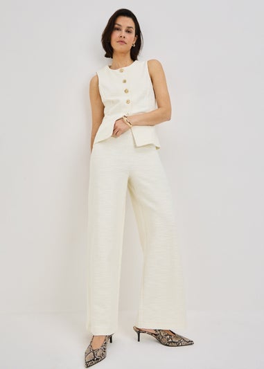 Stone Boucle Wide Leg Co Ord Trousers