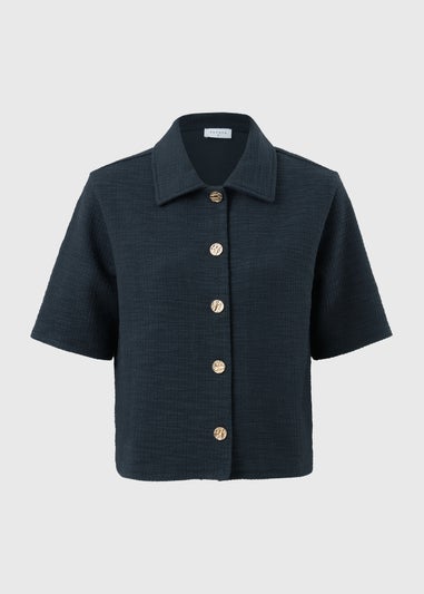 Navy Boucle Collared Co Ord Cardigan