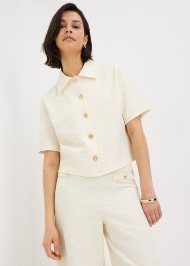 Stone Boucle Collared Co Ord Cardigan