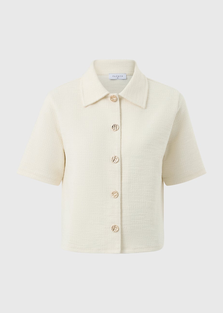 Stone Boucle Collared Co Ord Cardigan