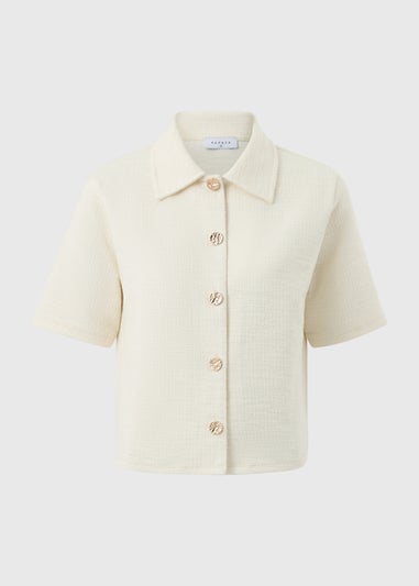 Stone Boucle Collared Co Ord Cardigan