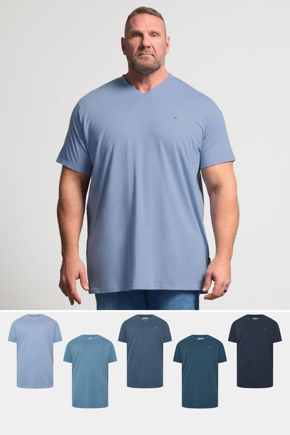BadRhino Navy Blue 5 Pack Extra Long V-Neck T-Shirts
