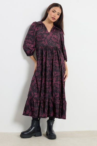 PixieGirl Petite Burgundy Red Abstract Midaxi Dress