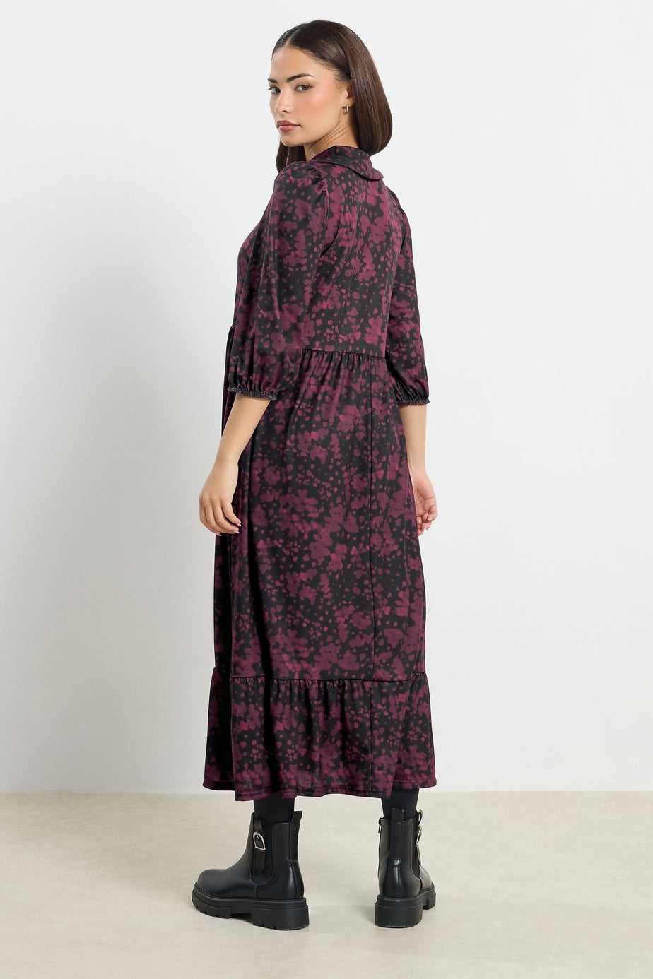 PixieGirl Petite Burgundy Red Abstract Midaxi Dress