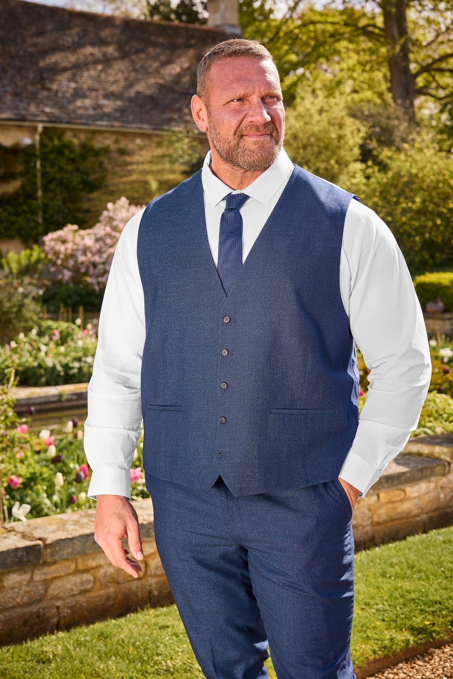BadRhino Blue Textured Suit Waistcoat