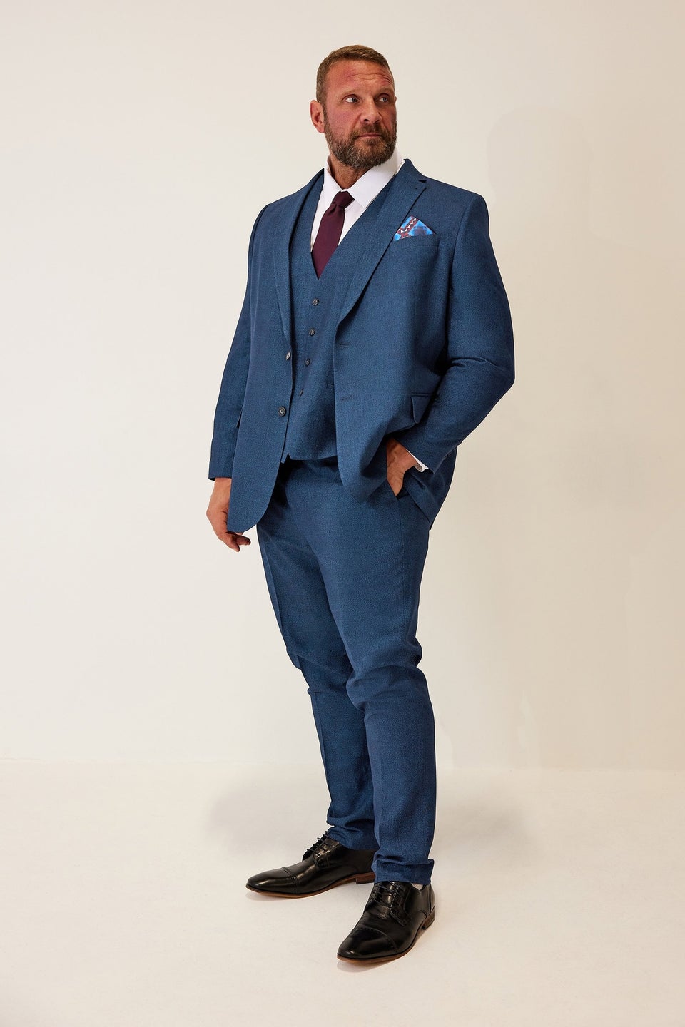 BadRhino Blue Textured Suit Waistcoat