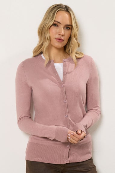 Long Tall Sally Pink Crew Neck Button Cardigan