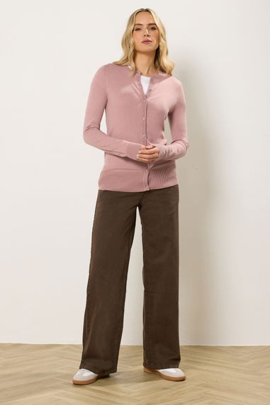 Long Tall Sally Pink Crew Neck Button Cardigan