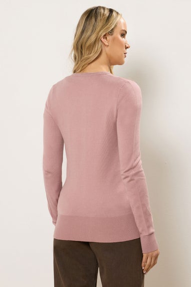Long Tall Sally Pink Crew Neck Button Cardigan