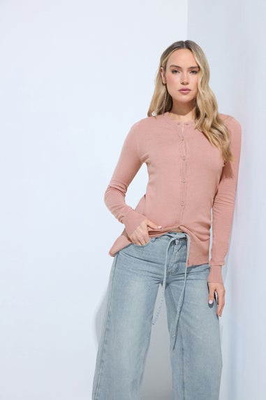 Long Tall Sally Pink Crew Neck Button Cardigan