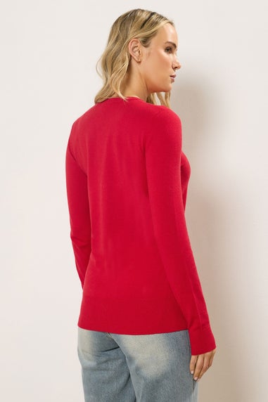 Long Tall Sally Ruby Red Crew Neck Button Cardigan