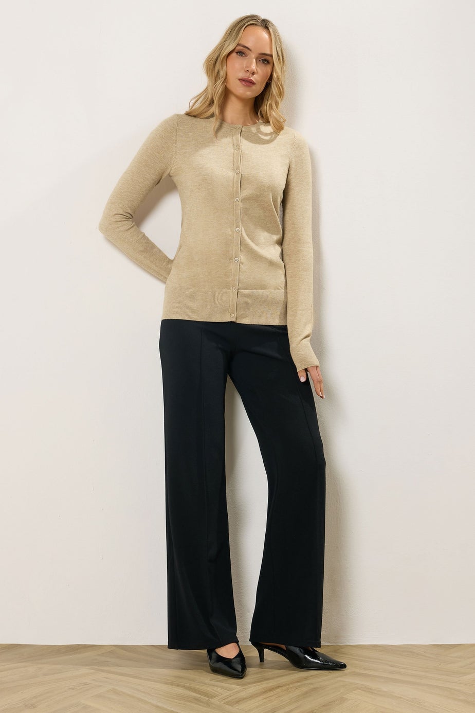 Long Tall Sally Neutral Brown Crew Neck Button Cardigan