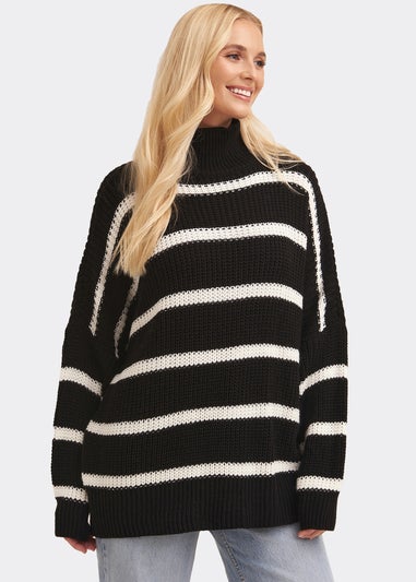 Gini London Black Chunky Knit High Neck Jumper