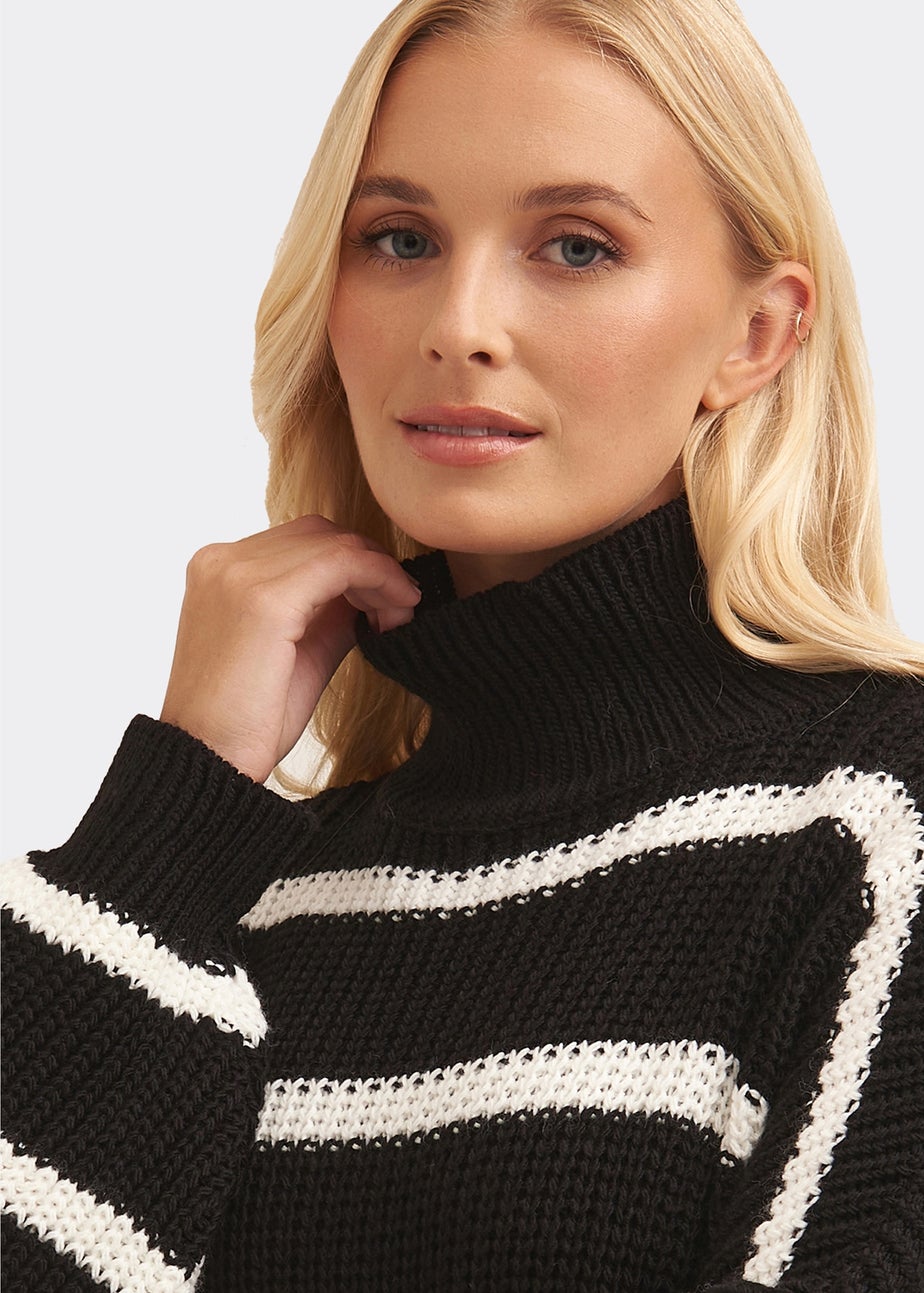 Gini London Black Chunky Knit High Neck Jumper