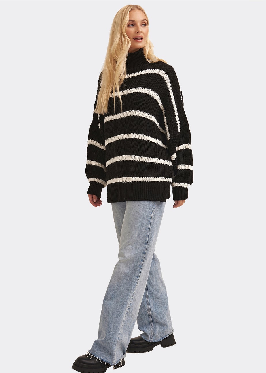 Gini London Black Chunky Knit High Neck Jumper