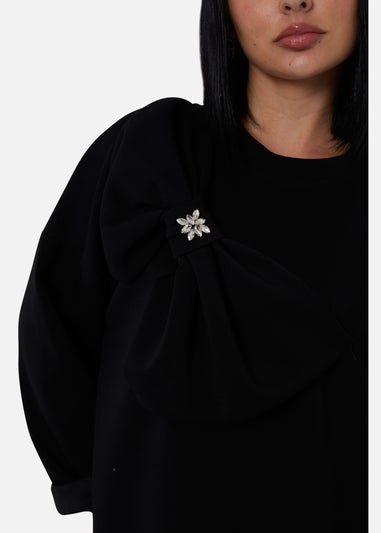 Gini London Black Side Contrast Bow Oversized Jumper Top