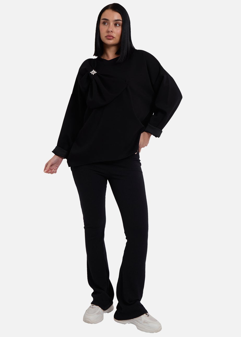 Gini London Black Side Contrast Bow Oversized Jumper Top
