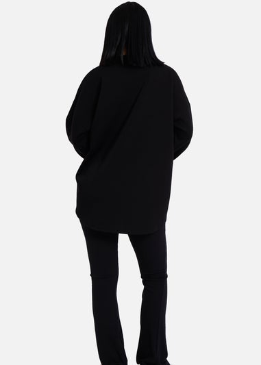 Gini London Black Side Contrast Bow Oversized Jumper Top