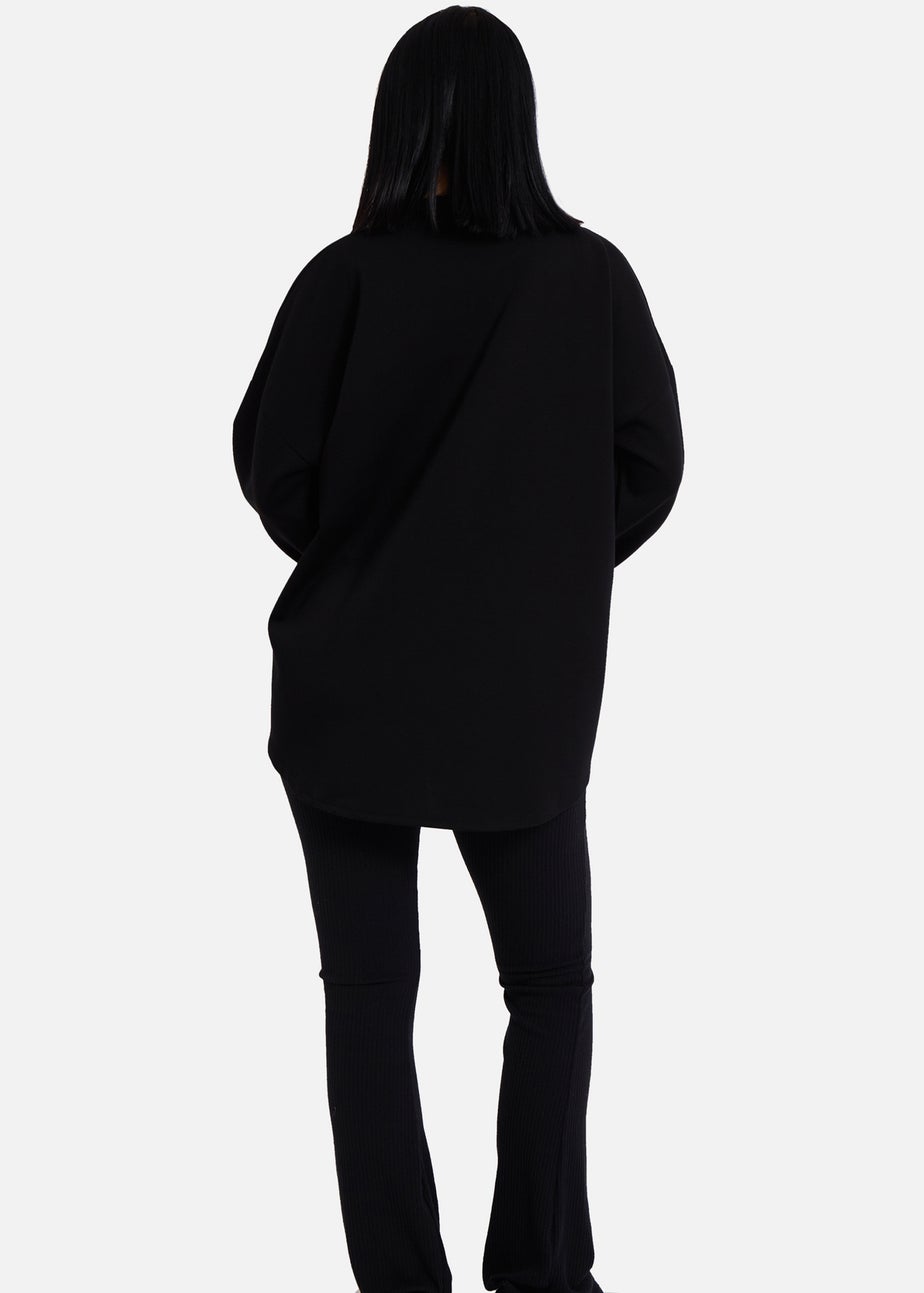 Gini London Black Side Contrast Bow Oversized Jumper Top