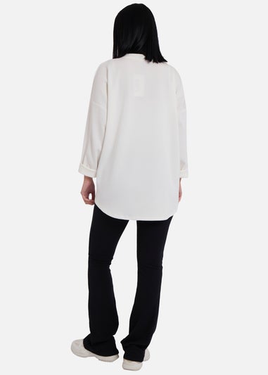 Gini London Cream Side Contrast Bow Oversized Jumper Top