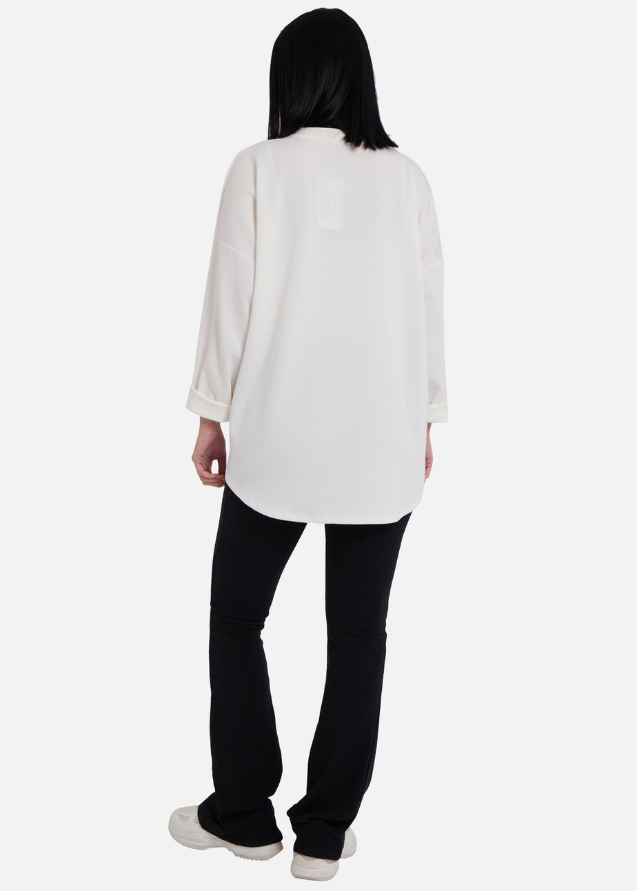 Gini London Cream Side Contrast Bow Oversized Jumper Top