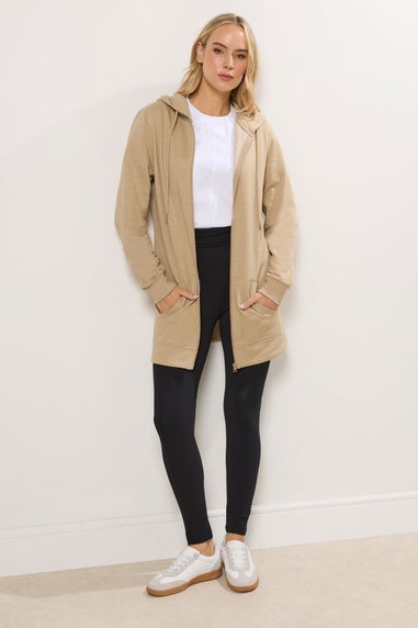 Long Tall Sally Natural Brown Cotton Longline Hoodie