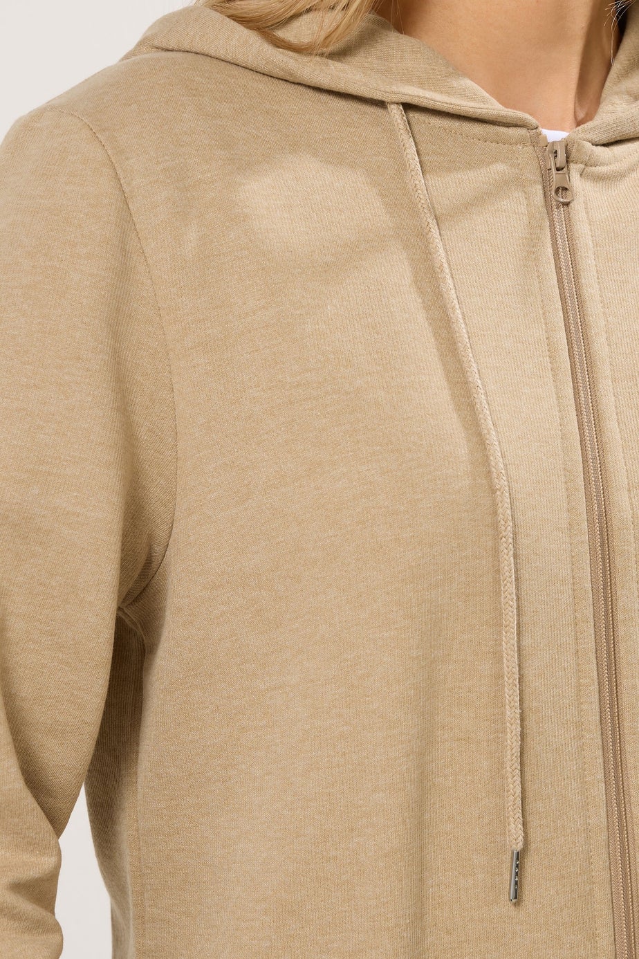 Long Tall Sally Natural Brown Cotton Longline Hoodie