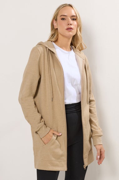 Long Tall Sally Natural Brown Cotton Longline Hoodie
