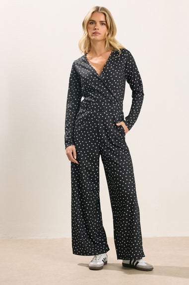 PixieGirl Petite Black Spot Wide Leg Jumpsuit