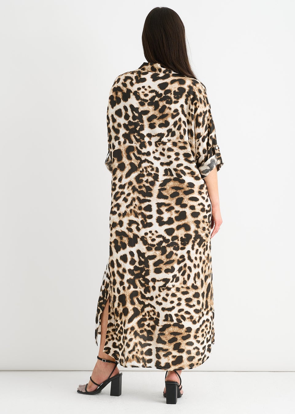 Gini London Brown Animal Printed Button Through Midaxi Shirt Dress