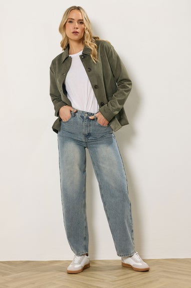 Long Tall Sally Khaki Green Faux Suede Trucker Jacket