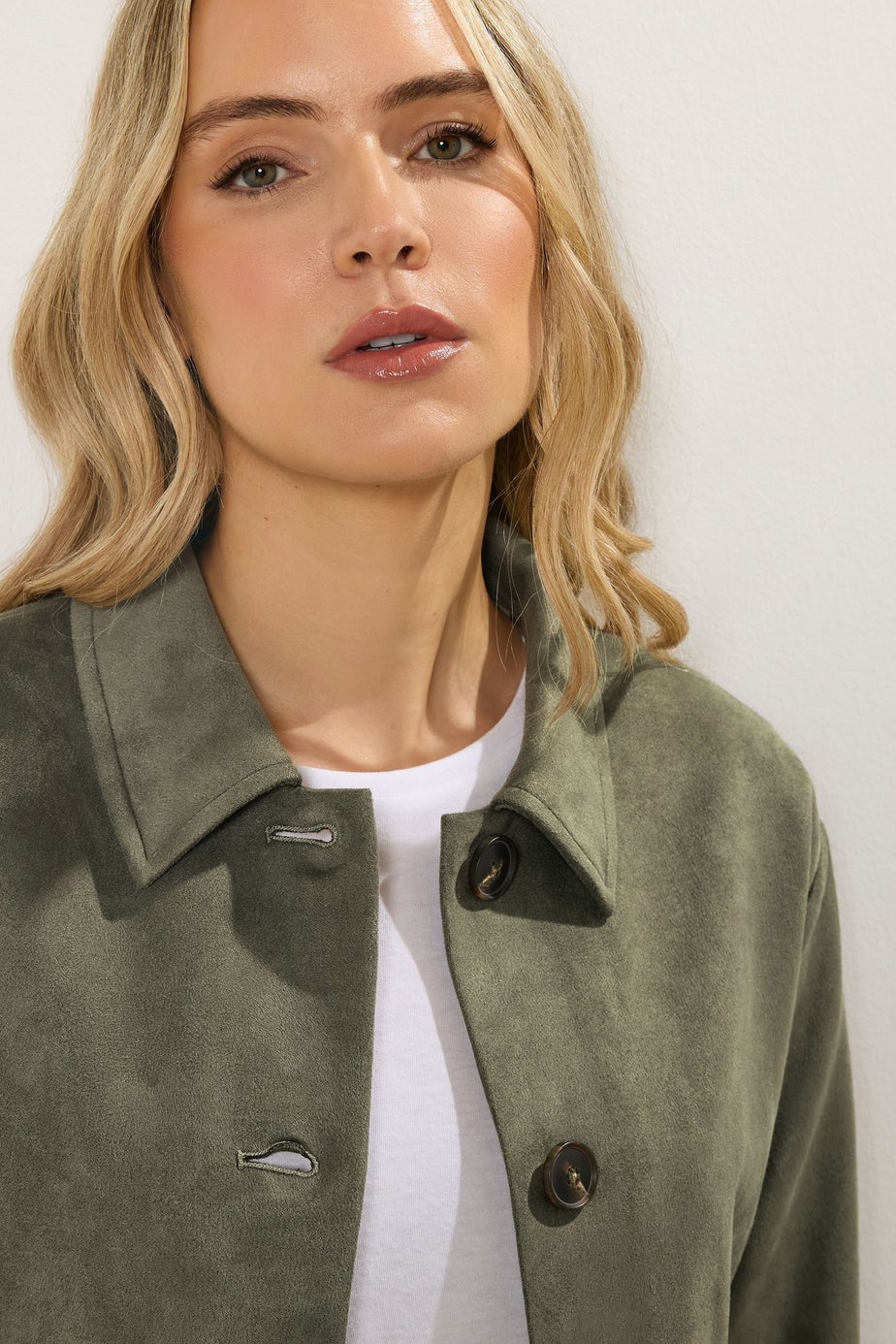Long Tall Sally Khaki Green Faux Suede Trucker Jacket