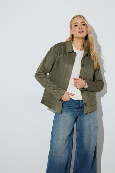 Long Tall Sally Khaki Green Faux Suede Trucker Jacket