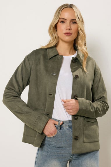 Long Tall Sally Khaki Green Faux Suede Trucker Jacket