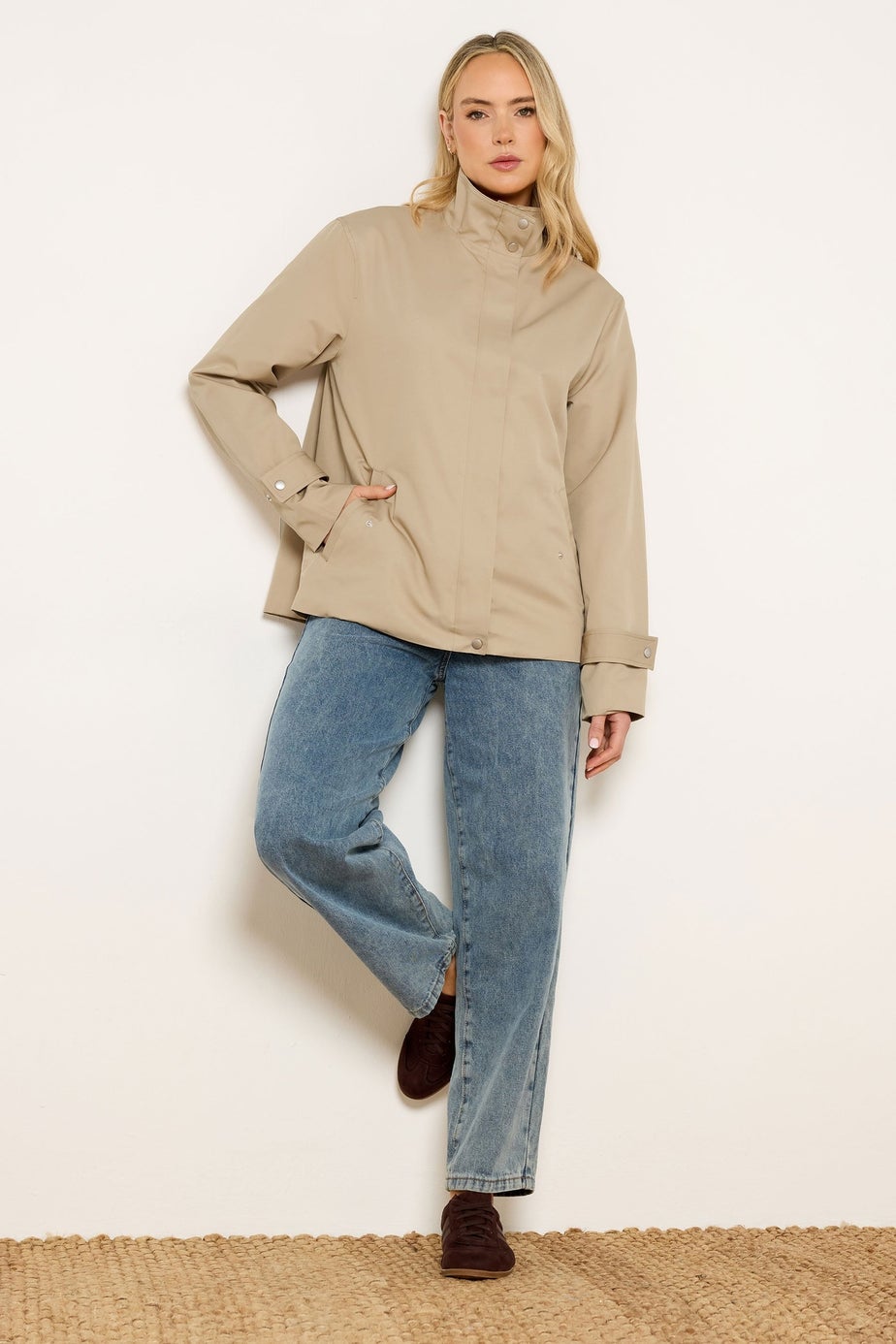 Long Tall Sally Natural Brown Funnel Neck Jacket