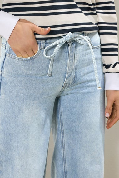 Long Tall Sally Light Blue Wash Tie Waist Jeans