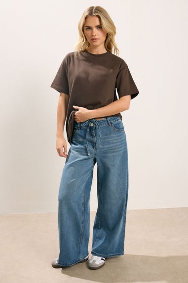 PixieGirl Petite 2 Pack Chocolate Brown & Navy Blue Oversized T-Shirts