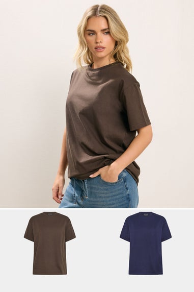 PixieGirl Petite 2 Pack Chocolate Brown & Navy Blue Oversized T-Shirts