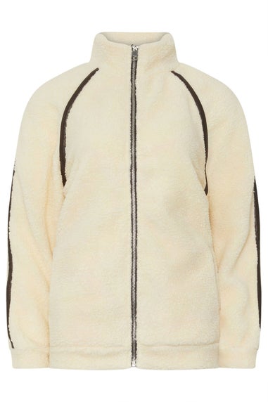 Long Tall Sally Ivory White Tape Detail Fleece Jacket